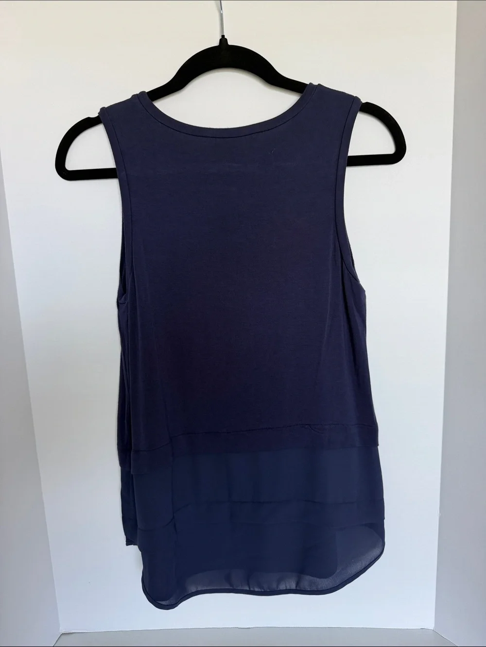 Michael Kors Navy Layered Chiffon Hem Tank